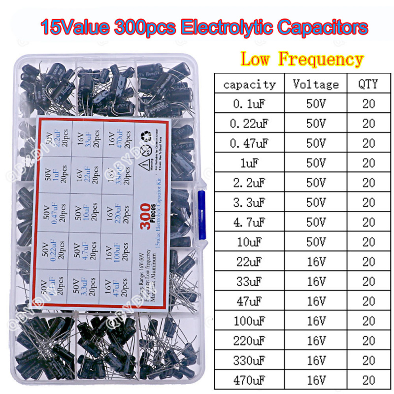 Capacitor Kit Assortment - 300 buah 15 jenis 16V 50V