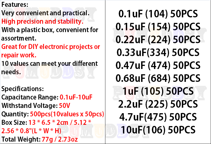 500 buah/Lot 10 nilai * 50 bua - Capacitor Kit Assortment ulasan dan harga