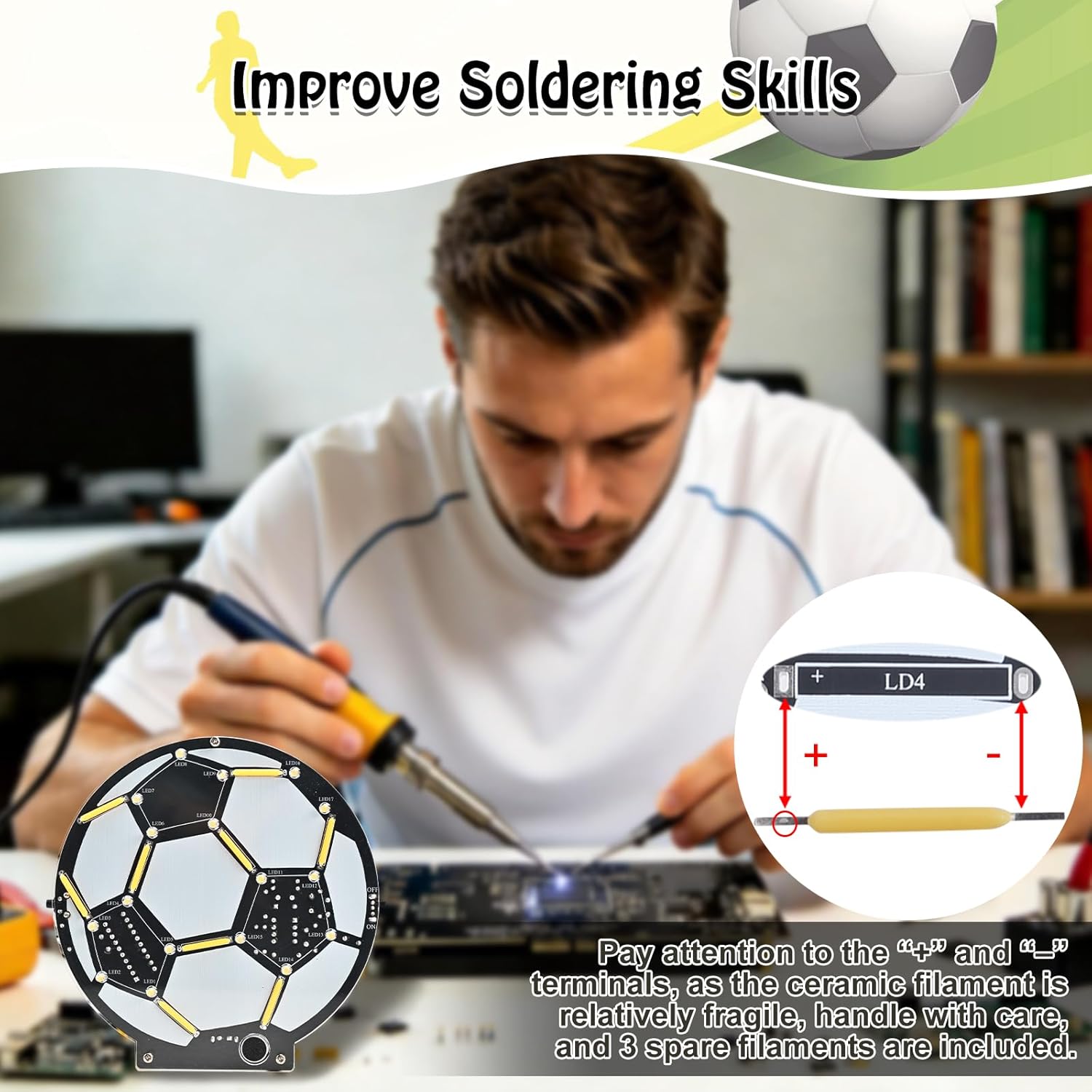 Kit Solder LED Bola Sepak DIY  - Diy Electronics Filament ulasan dan harga